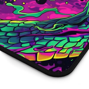 Wild Neon Dragon Desk Mat, Rad 90's Desk Pad, Vibrant Purple and Green Desk Topper, Cyberpunk Style Graffiti Mousepad, Urban Pop Art, Gaming image 4