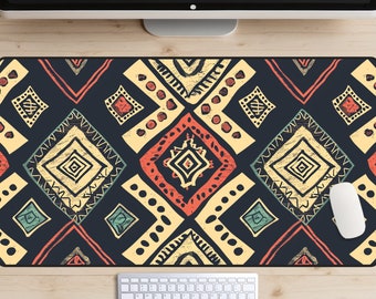 Ethiopian Desk Mat, Boho Deskmat, Tribal Laptop Mat, Aztec Mousepad, Mayan Desk Topper, African Play Mat, Trendy Workspace, Trendy Workspace