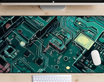 Vintage Circuit Board Desk Mat, Computer Motherboard Desk Pad, Mainframe Desk Topper, Cyberpunk Mousepad, Hardware Laptop Mat, Old School