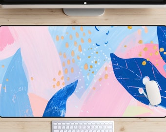 Abstract Pastels Desk Mat, Painting Artwork Desk Pad, Pastel Pink Blue Mousepad, Home Office Desk Decor, Colorful Boho Laptop Mat, Gaming