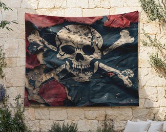 ドクロと骨の海賊旗：カスタムバイクタペストリー - Etsy 日本