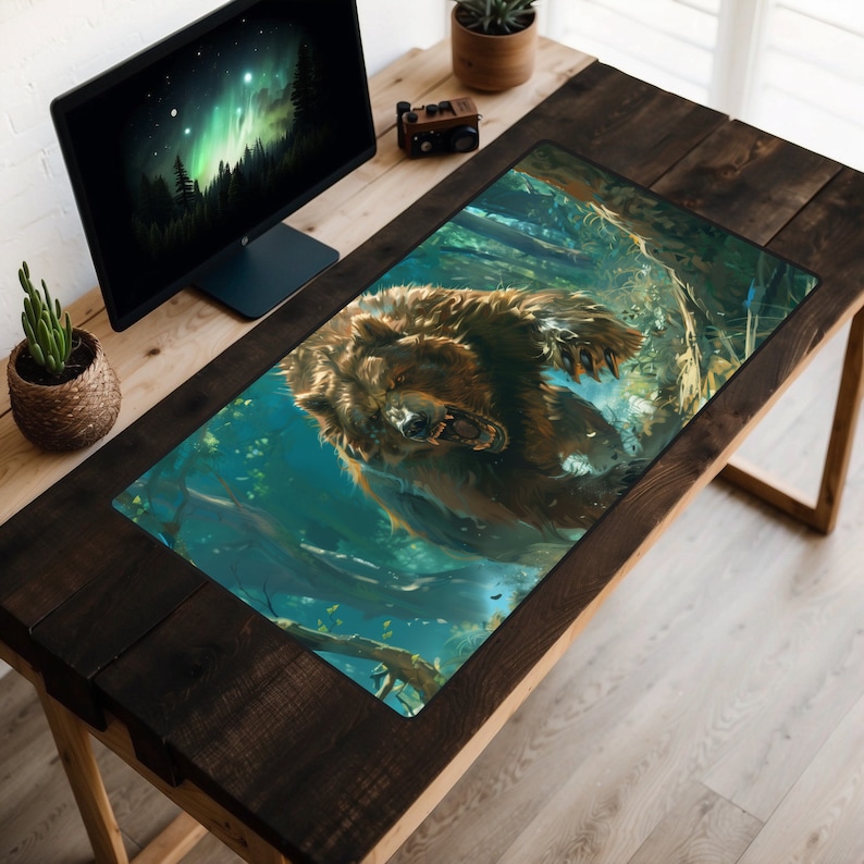 Grizzly Bear Desk Mat, Wild Bear Desk Pad, Fantasy Mousepad, Wild ...