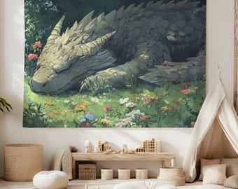 眠れるドラゴンのタペストリー、アースドラゴンの壁掛け、ファンタジー