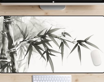 Bamboo Grove Desk Mat, Bamboo Trees Desk Pad, Black and White Mousepad, Japanese Desk Topper, Asian Workspace Decorations, Chic Decor