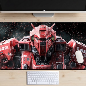 Giant Red Mecha Desk Mat, Combat Mech Desk Pad, Mech Suit Mousepad, Mech Pilot Desk Topper, Robot Warfare Play Mat, Kaiju Fighter, Machine
