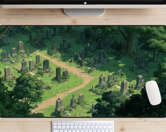 Cemetery Desk Mat, Woodland Graveyard Mouse Pad, Spooky Forest Desk Pad, Cozy Gothic Decor, Nature Gaming Mat, Haunted Desk Topper
