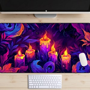 Cozy Cottage Candles Desk Mat, Magic Candle Mousepad, Dark Academia Desk Pad, Witchy Aesthetic, Halloween Desk Mat, Purple Laptop Mat, Cute