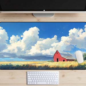 Americana Farmland Schreibtischunterlage, Weizenfeld Schreibtischunterlage, Kleinstadt Amerika Mousepad Charme, Vintage Malerei, Zuhause