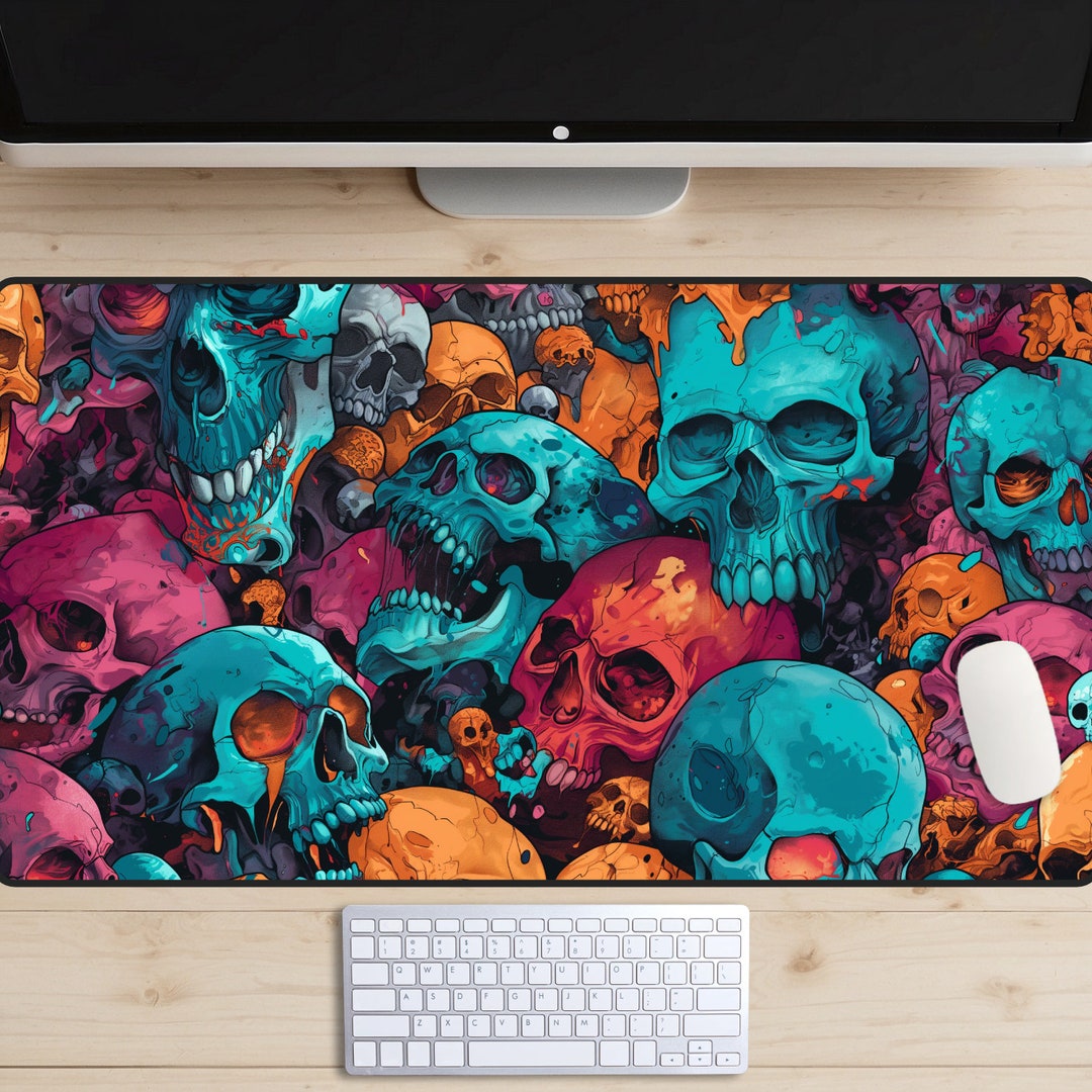 Melting Skulls Desk Mat, Skull Deskmat, Skeleton Mousepad, Medieval ...