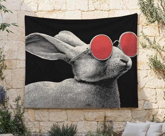Cool Jazz Rabbit Tapestry, Funny Wall Decor, Neo Soul Wall Hanging