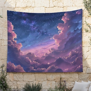 天空の雲のタペストリー、宇宙の美しさの壁掛け、夕焼けの空の壁アート、ピンクの雲のタペストリー、トレンディなワークスペース、ピンクの美学