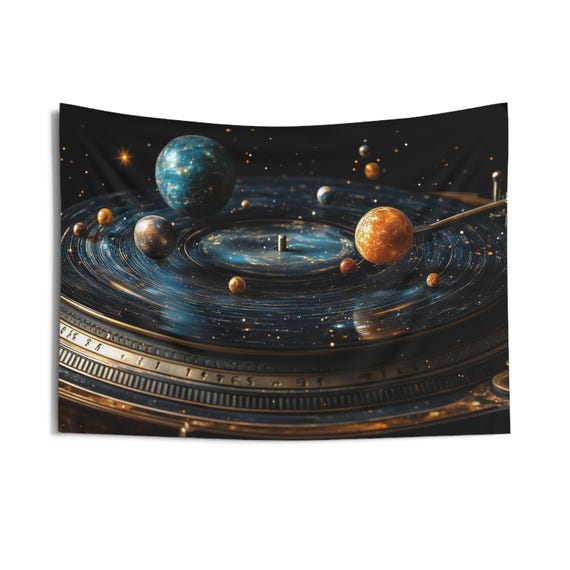 Cosmic Turntable Tapestry, Record Player Galaxy Wall Hanging