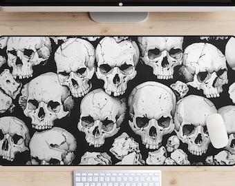Skulls Desk Mat, Skull Deskmat, Skeleton Mousepad, Medieval Desk Topper, Horror Laptop Mat, Gaming Mousepad, Occult Desk Pad, Unique Gift