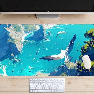 Tapete de mesa Flock of Sea Birds, Tapete de mesa Flying Bird, Topper de mesa Blue Ocean Waters, Mousepad Coast, Tapete para laptop Island Cove, Tapete de brincar aquático
