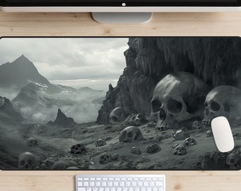 Skull Mountain Desk Mat, Skulls Deskmat, Skeleton Mousepad, Medieval Desk Topper, Horror Laptop Mat, Gaming Mousepad, Occult Desk Pad, Gray