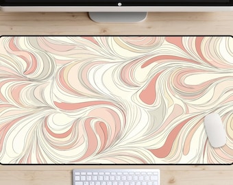 Cream Swirl Desk Mat, Pink and Off White Abstract Artwork Desk Pad, Muted Aesthetic Desk Topper, Art Deco Mousepad, Vintage Vibes Laptop Mat