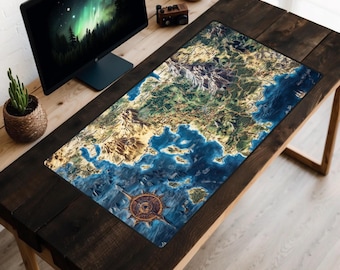Blue Ocean World Map Desk Mat, Fantasy Gaming Mousepad