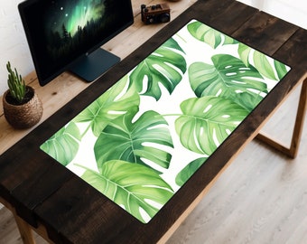 Alfombrilla de escritorio con hojas de monstera, alfombrilla botánica, alfombrilla natural para ratón, alfombrilla floral, alfombrilla verde para juegos, alfombrilla acogedora para escritorio, alfombrilla tropical para portátil, alfombrilla de plantas