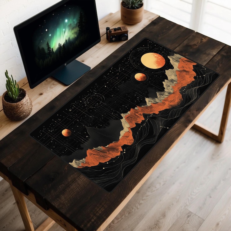 The Geometry of the Planets Desk Mat, Topographic Planet Map Desk Pad, Outer Space Desk Topper, Mars Mousepad, Interstellar, Universe, Orbit