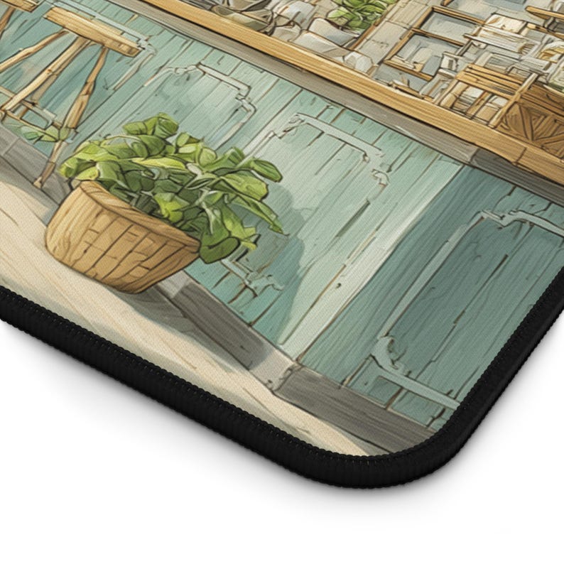 Lofi Cafe Desk Mat, Watercolor Aesthetic Gaming Mouse Pad, Cozy Cafe Large Desk Pad, Studio Ghibli Inspired Office Decor, Gamer Gift image 5