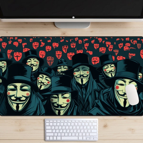 ガイ・フォークス・マスクのデスクマット、アナーキー・デスクパッド、アノニマス・マウスパッド、ヴェンデッタ・デスクトッパー、11月5日ラップトップマット、コミックブックアートスタイル、マスク