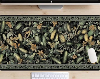 Pickles Tapestry Desk Mat, Pickle Desk Pad, Medieval Castle Decor Desk Topper, Cottagecore Mousepad, Wildflowers Laptop Mat, Green Desk Mat