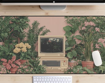 Retro Computer Desk Mat, Maximalist Decor, Lofi PC Desk Pad, 90's Mousepad, Old School Tech Desk Topper, Aesthetic Laptop Mat, Cozy Vibes
