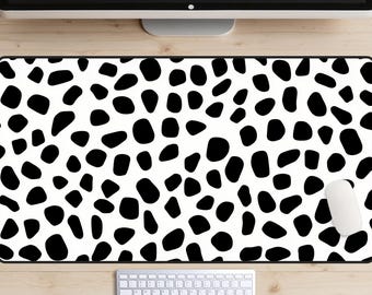Dalmatian Print Desk Mat, Black and White Spotted Mouse Pad, Aesthetic Cow Print XL Desk Pad, Trendy Office Decor, Dog Pattern Desk Topper