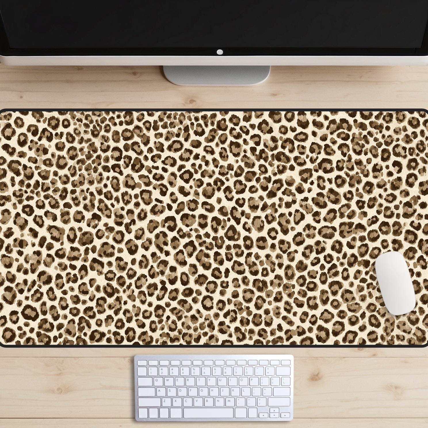 Classic Leopard Print Desk Mat, Glam Animal Print Mouse Pad, Large