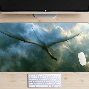 Dragon in the Clouds Desk Mat, Flying Dragon Mouse Pad, Fantasy Sky Desk Pad, Epic Gaming Mat, Mythical Creature Decor, Large Desk Pad