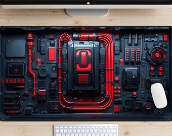 Alfombrilla de escritorio con circuito impreso ciberpunk rojo, alfombrilla de escritorio mecha, alfombrilla de ratón de ciencia ficción, cubreescritorio robótico, alfombrilla de hardware para portátil, juegos FPS, futuro industrial