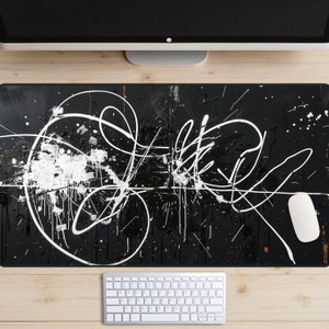 Black and White Graffiti Desk Mat, Abstract Graffiti Painting Desk Pad, Urban Vibes, Street Style, Y2k, Hip Hop Desk Topper, Grunge Art