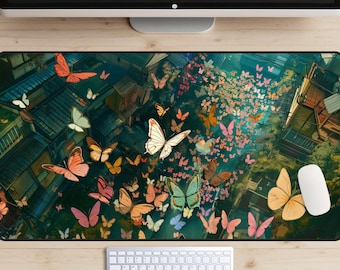 Alfombrilla de escritorio con diseño de mariposas, alfombrilla de escritorio con diseño de mariposas, alfombrilla de ratón con mariposas, tapete de escritorio Lofi, alfombrilla para portátil con insectos de colores, alfombrilla de escritorio bonita