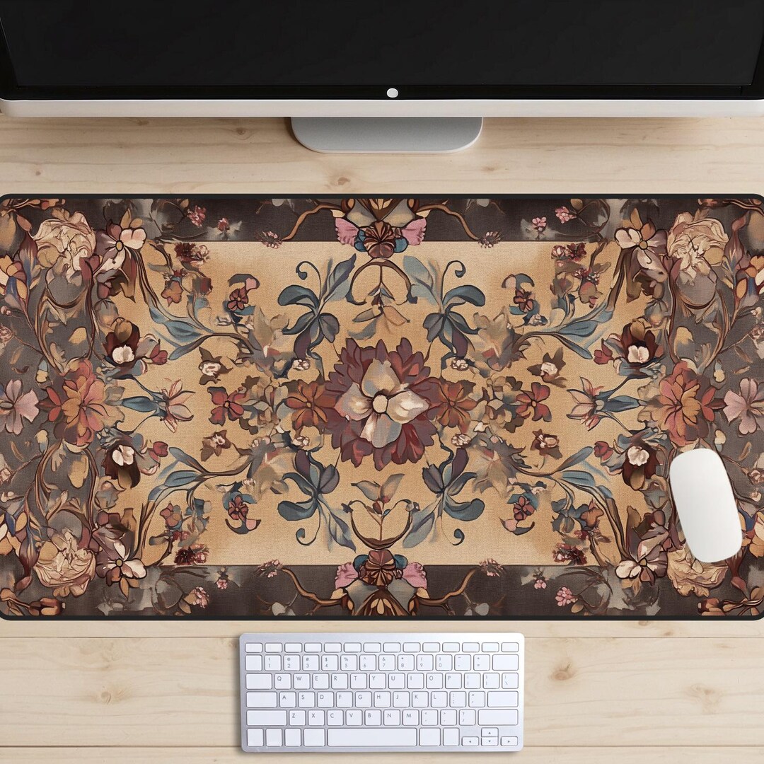 Desk Rug Pattern Antique Floral Tapestry Desk Mat, Victorian Persian Rug Pattern Desk ...