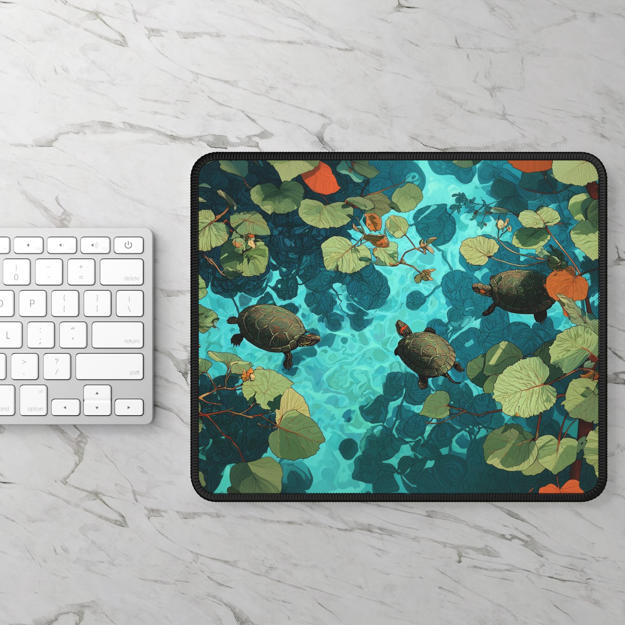 Turtle Pond Desk Mat, Turtles Desk Pad, Blue Waters Desk Topper, Zen ...