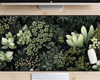 Floral Art Nouveau Desk Mat, Botanical Desk Mat, Nature Desk Mat, Plant Desk Pad, Flower Mousepad, Green Play Mat, Cottagecore Deskmat