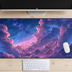 Celestial Clouds Desk Mat, Cosmic Beauty Desk Pad, Sunset Skyline Desk Topper, Pink Clouds Laptop Mat, Trendy Workspace, Kawaii Aesthetic