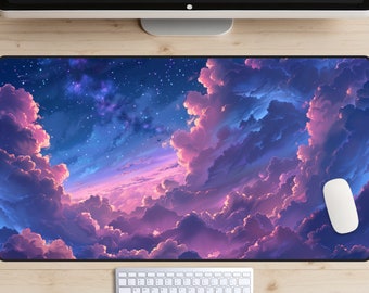 Celestial Clouds Desk Mat, Cosmic Beauty Desk Pad, Sunset Skyline Desk Topper, Pink Clouds Laptop Mat, Trendy Workspace, Kawaii Aesthetic