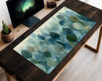 Alfombrilla de escritorio Bosque Azul Verde, Alfombrilla de ratón Bosque Sereno, Alfombrilla de escritorio Naturaleza Fantástica, Decoración Paisaje Relajante, Alfombrilla de escritorio Grande, Regalo de Oficina Zen
