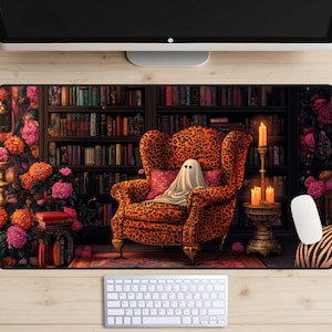 Fabuleux petit tapis de bureau fantôme, espace de travail tendance, mignon sous-vêtement fantôme, tapis de souris shabby chic, décoration de bureau flamboyante manoir, Halloween, tueur