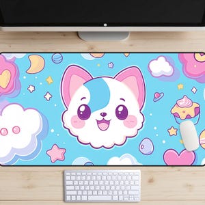 Alfombrilla de escritorio con forma de perro kawaii, alfombrilla de escritorio con forma de perro, alfombrilla de ratón azul bebé, escritorio femenino, espacio de trabajo moderno, alfombrilla de escritorio con forma de animal de dibujos animados, alfombrilla cómoda para portátil