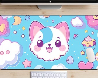 Kawaii Doggo Desk Mat, Cute Dog Desk Pad, Baby Blue Mousepad, Girly Desk, Trendy Workspace, Cartoon Animal Desk Topper, Cozy Laptop Mat
