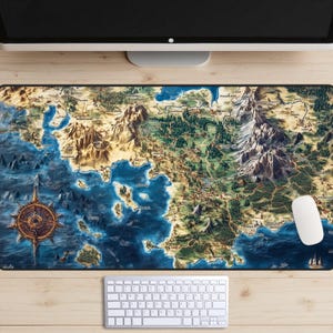 Tappetino da scrivania con mappa fantasy Blue Ocean, tappetino da scrivania con mappa del mondo DnD, tappetino da gioco MTG, copritavolo con costruzione del mondo, tappetino per mouse Video Game Over World, giochi