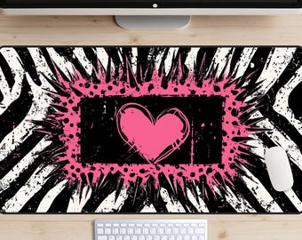 Punk Rock Princess Desk Mat, Y2k Girl Desk Pad, Pop Punk Desk Topper, Pretty Grunge Mousepad, 90's Soft Grunge Laptop Mat, Zebra Print