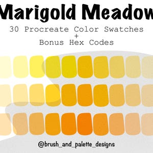 Paleta de cores Marigold Meadow Procreate: Amarelo Gradiente, Dourado e Pêssego + Códigos Hexadecimais BÔNUS
