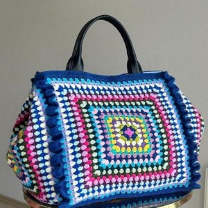 Granny Square Crochet Weekend Bag,Large Travel Tote,Beach Bag with Cotton Lining,Gift for Her – Summer Festival Accessory