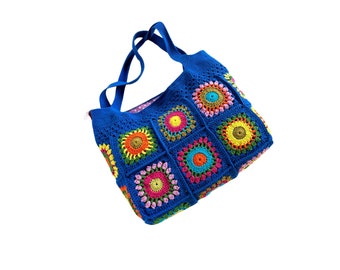 Handmade Color Feast, Colorful Crocheted Motif Shoulder Bag,Elegant Touch with Vibrant Colors,Gift for Her