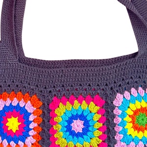 Granny Square Bag, Crochet Bag, Black Crochet Purse For Women, Crochet Tote Bag, Colorful Crochet Afghan Bag, Boho Crochet Shoulder Bag image 4