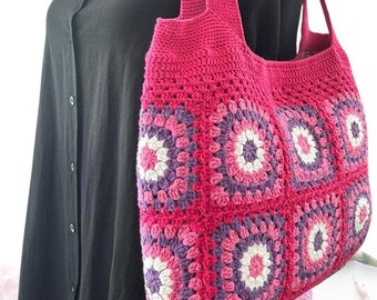 Ręcznie robiona torba na ramię z kwadratu babci: Boho Market Tote