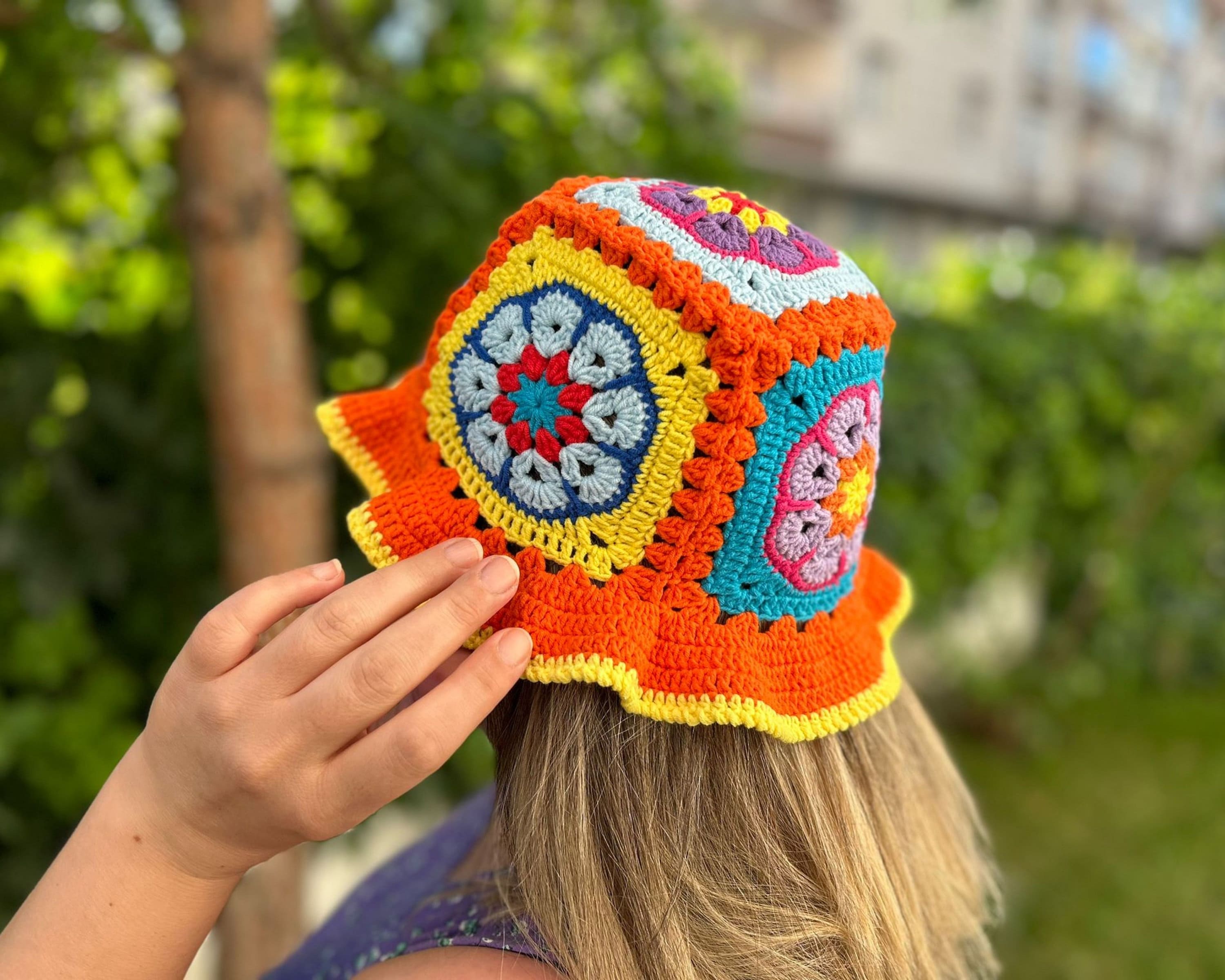 Handmade Crochet Bucket Hat: Colorful Granny Square Cotton  display picture 3